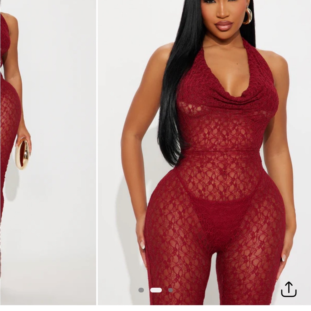 Lace Halter Jumpsuit in Burgundy
